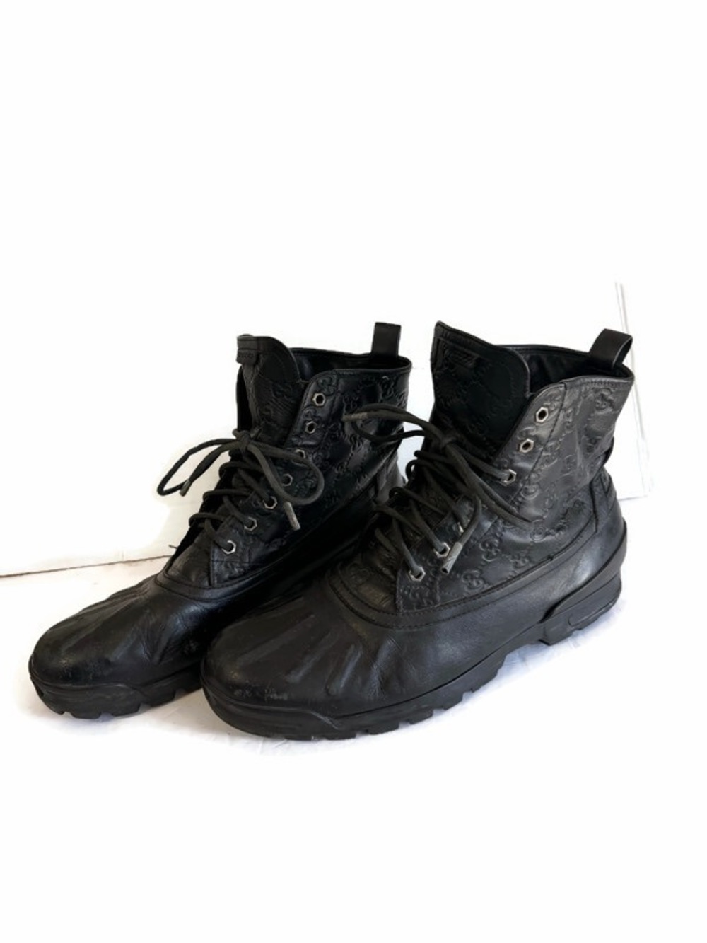 Gucci Black Embossed Leather Duck Boot